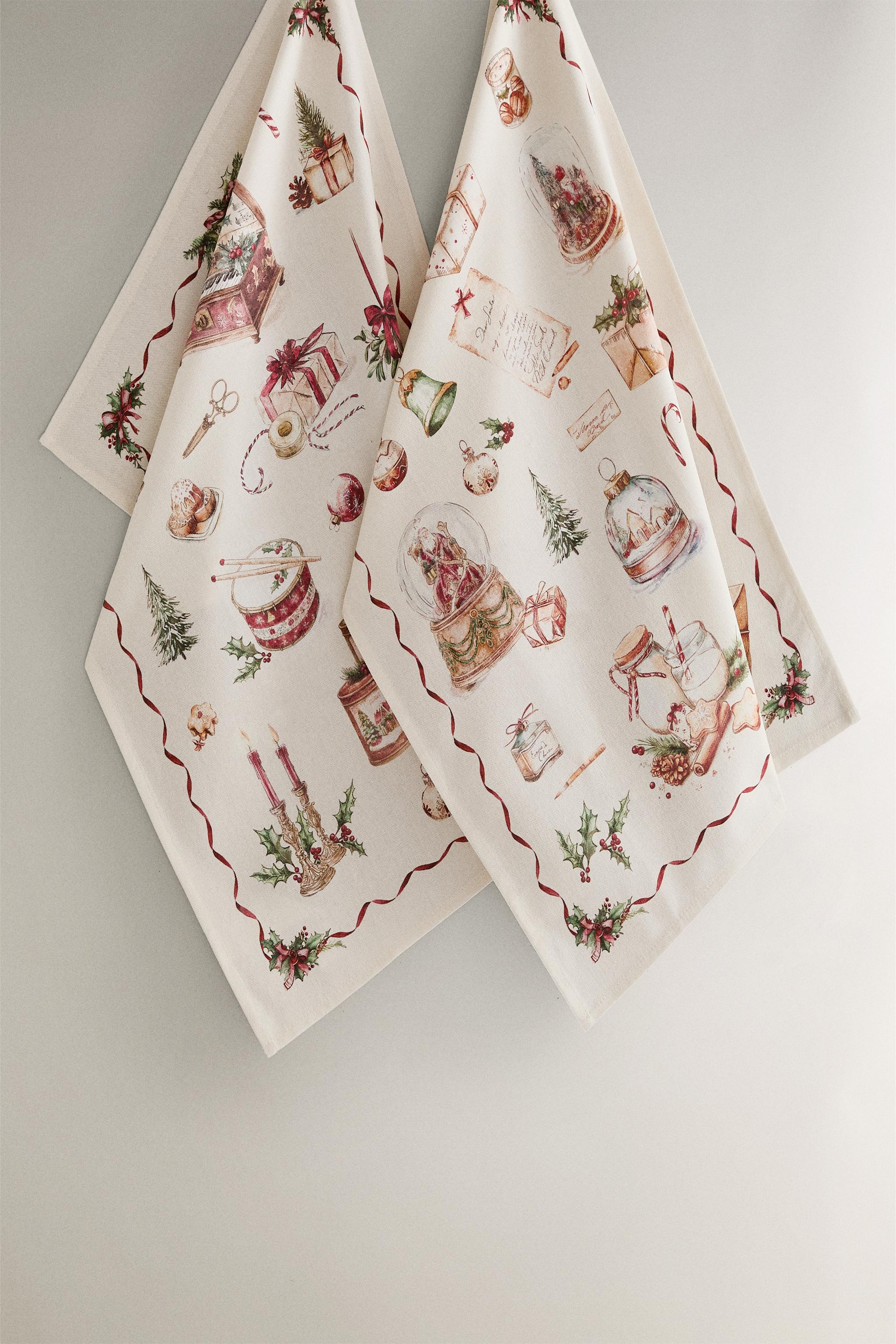 SET OF CHRISTMAS PRINT COTTON KITCHEN TOWELS (SET OF 2)